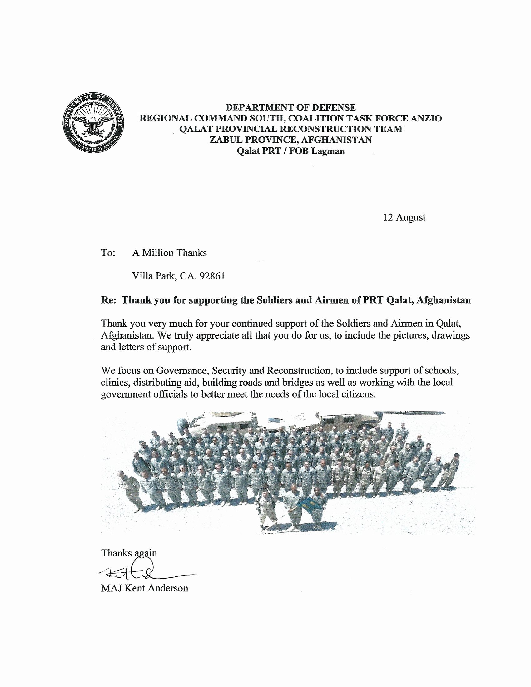 Letter to soldier Template Elegant A Million Thanks Military Response