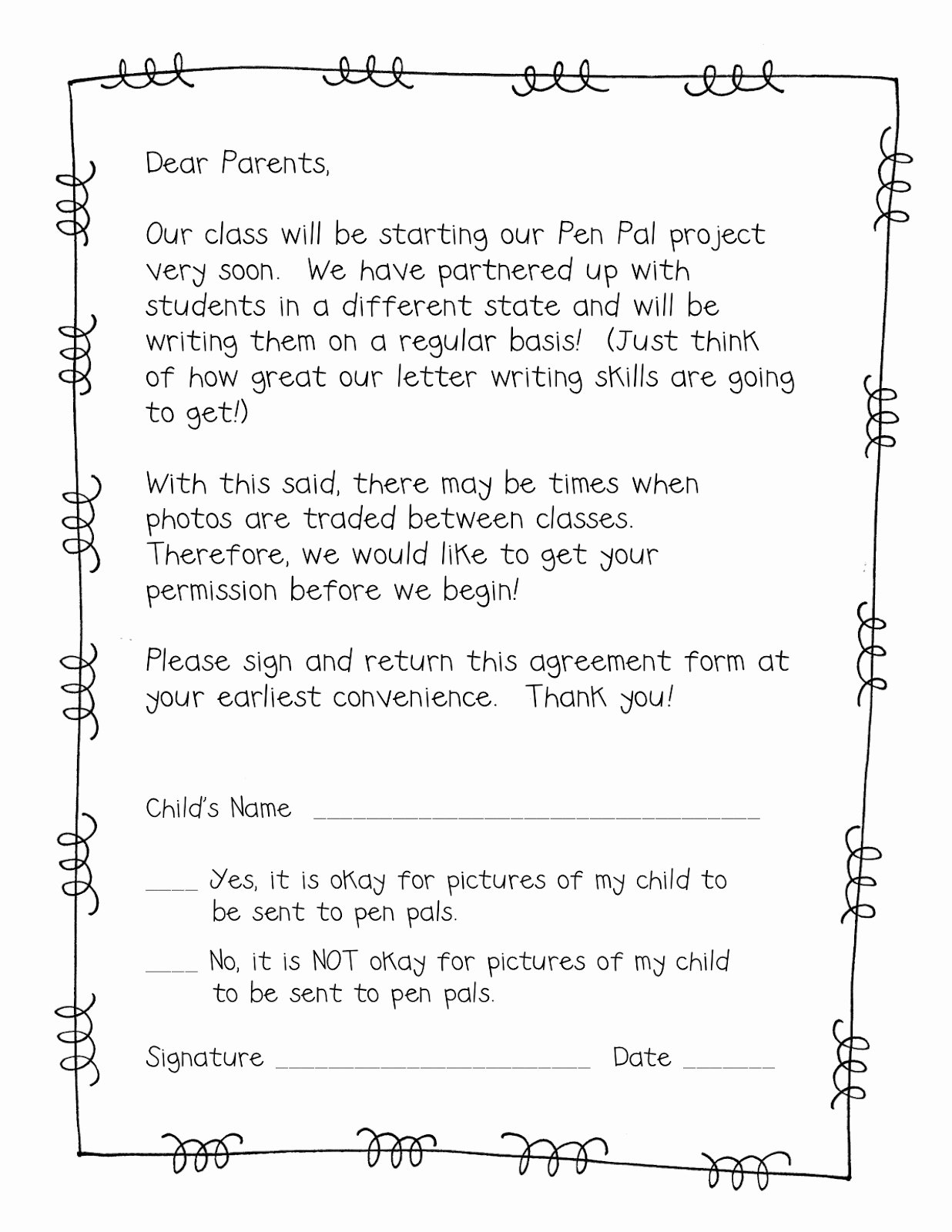 Letters to Parents Template Awesome form Frenzy Pen Pal Freebie Teacher Idea Factory