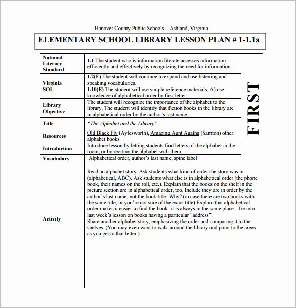Library Lesson Plan Template Best Of Elementary Lesson Plan Template 11 Free Word Excel
