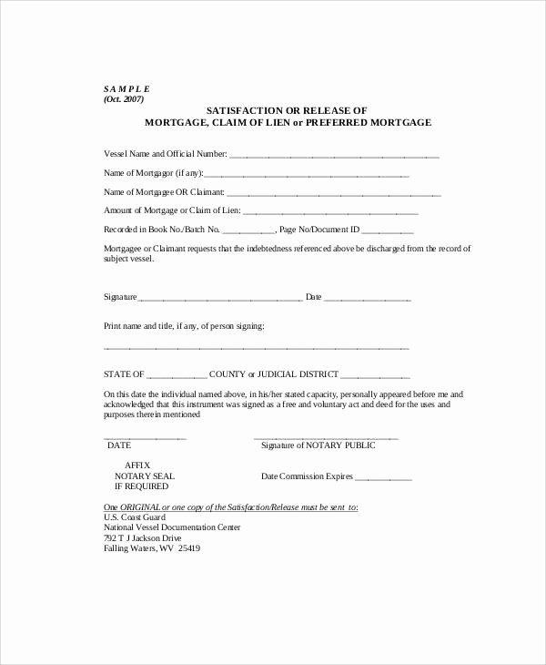 Lien Release Letter Template Unique 7 Sample Mortgage Release forms