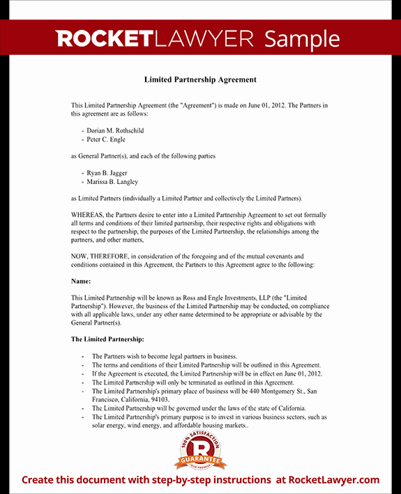 Limited Partnership Agreement Template Unique Limited Partnership Agreement Partnership form
