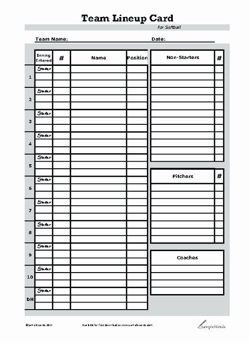 Little League Lineup Template Elegant softball Lineup Card Template Baseball Scorecard Little