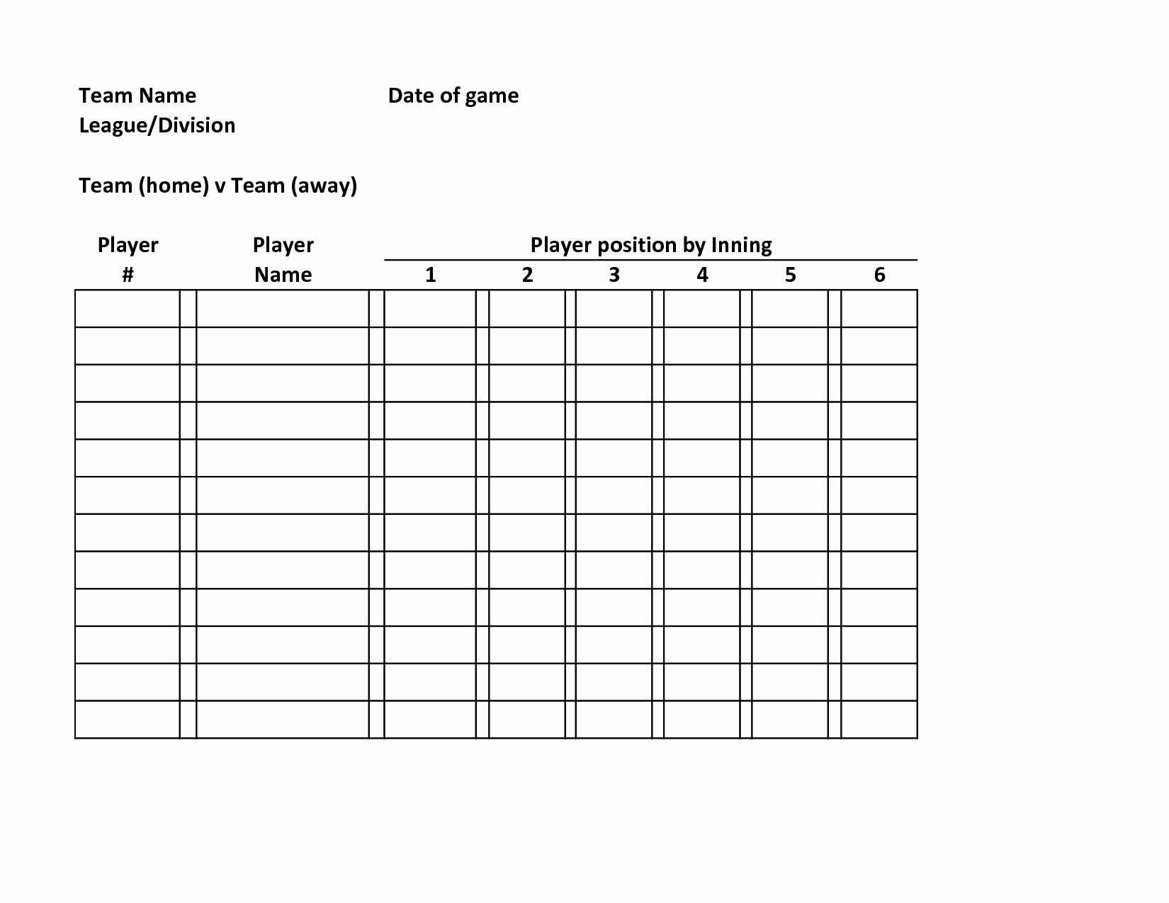 Little League Lineup Template Inspirational 6 Best Of Free Printable Baseball Roster Free