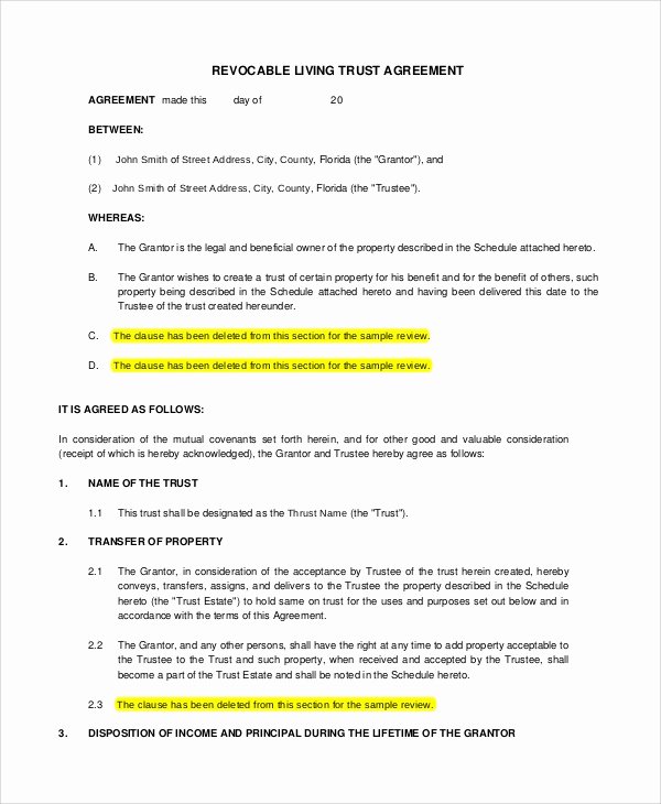 Living Agreement Contract Template Awesome 8 Sample Living Trust forms