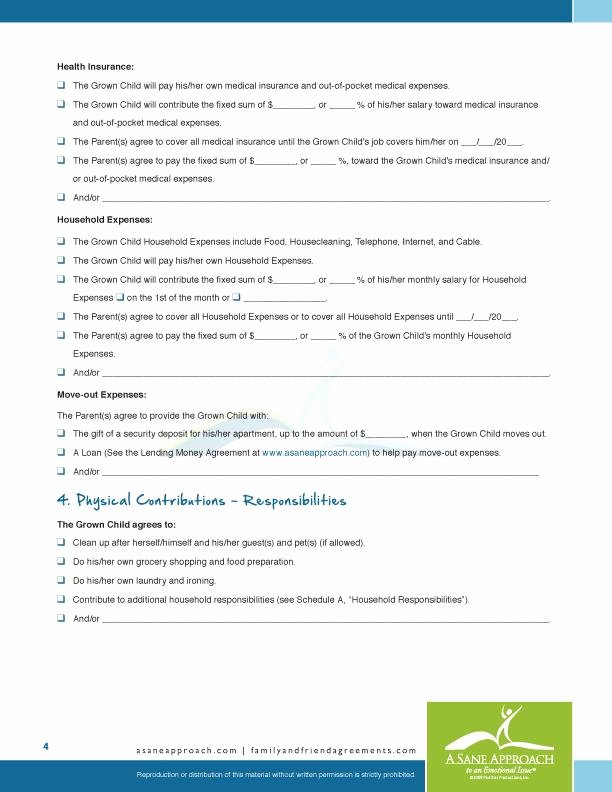 Living Agreement Contract Template Awesome Adult Children Living at Home with Parents Agreement Pdf