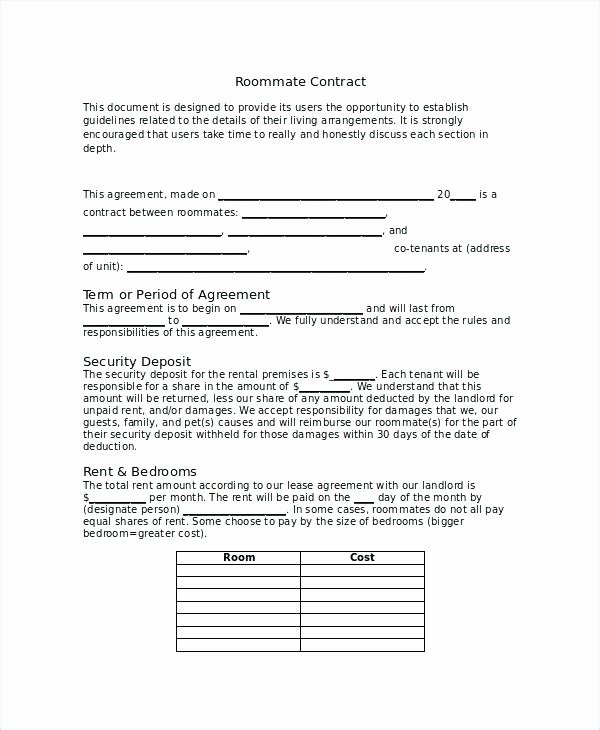 Living Agreement Contract Template Luxury Living Agreement Contract Template Sample Roommate