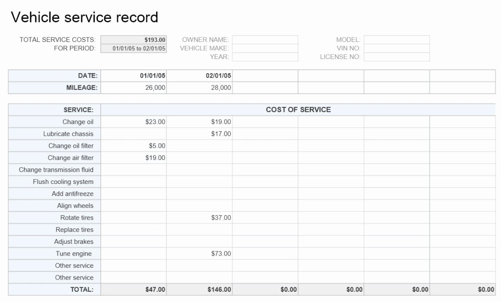 Maintenance Log Template Excel Awesome Vehicle Service Record Template Excel Templates