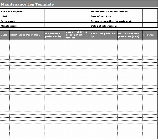 Maintenance Log Template Excel Fresh Maintenance Log Templates 2 Ms Word &amp; Excel