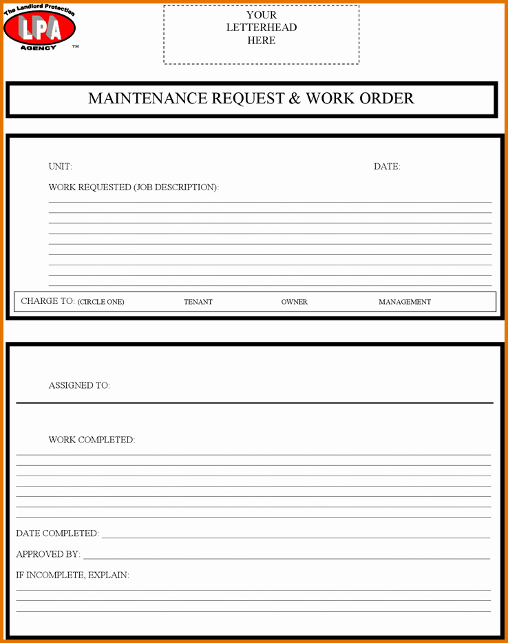 Maintenance Work order Template Fresh 8 Maintenance Work order Templatereference Letters Words
