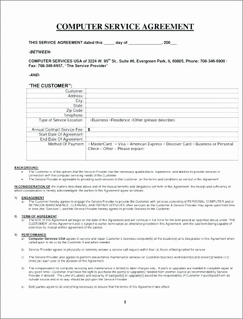 Managed Service Agreement Template Inspirational Contract form for Services Service Samples Basic Provided