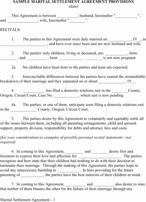 Marital Settlement Agreement Template Unique Download Marriage Contract Sample for Free formtemplate