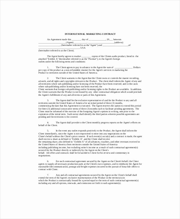 Marketing Agency Agreement Template Luxury Marketing Contract Template – 9 Free Word Excel Pdf