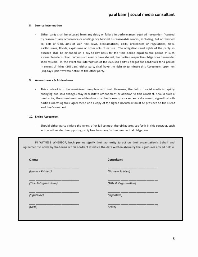 Marketing Service Agreement Template New social Media Consulting Services Contract