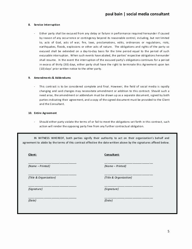 Marketing Services Agreement Template Inspirational social Media Agreement Template Sample Marketing