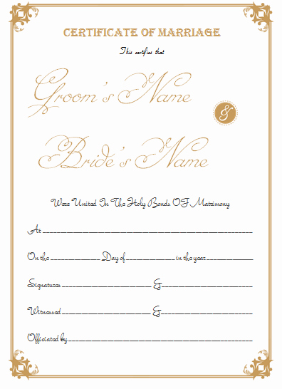 Marriage Certificate Template Word Lovely Portrait Marriage Certificate Template for Word