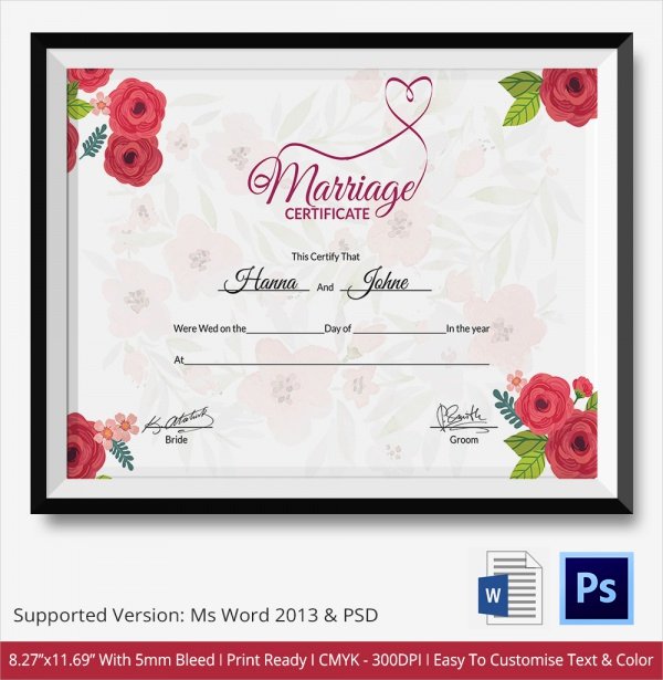 Marriage Certificate Template Word New 19 Marriage Certificate Templates