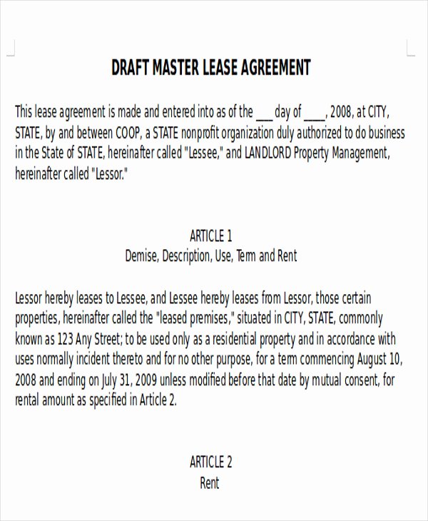 Master Lease Agreement Template Beautiful 8 Master Lease Agreement Sample Examples In Word Pdf