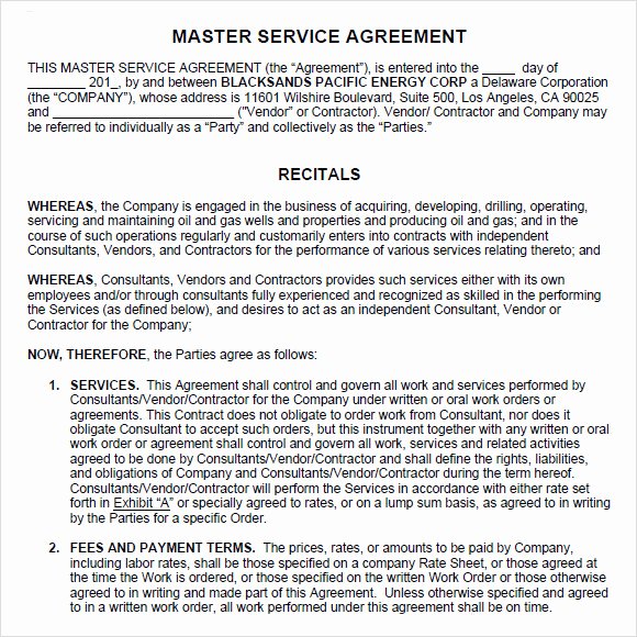 Master Service Agreement Template Unique 9 Sample Master Service Agreements