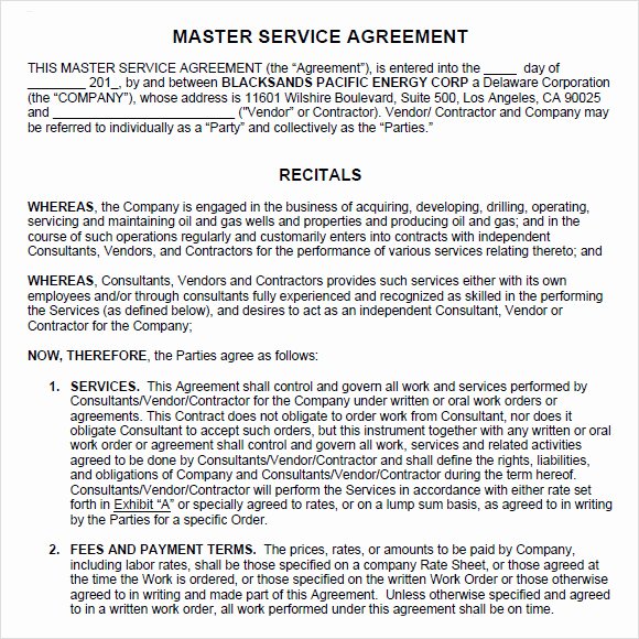 Master Services Agreement Template Fresh 9 Sample Master Service Agreements