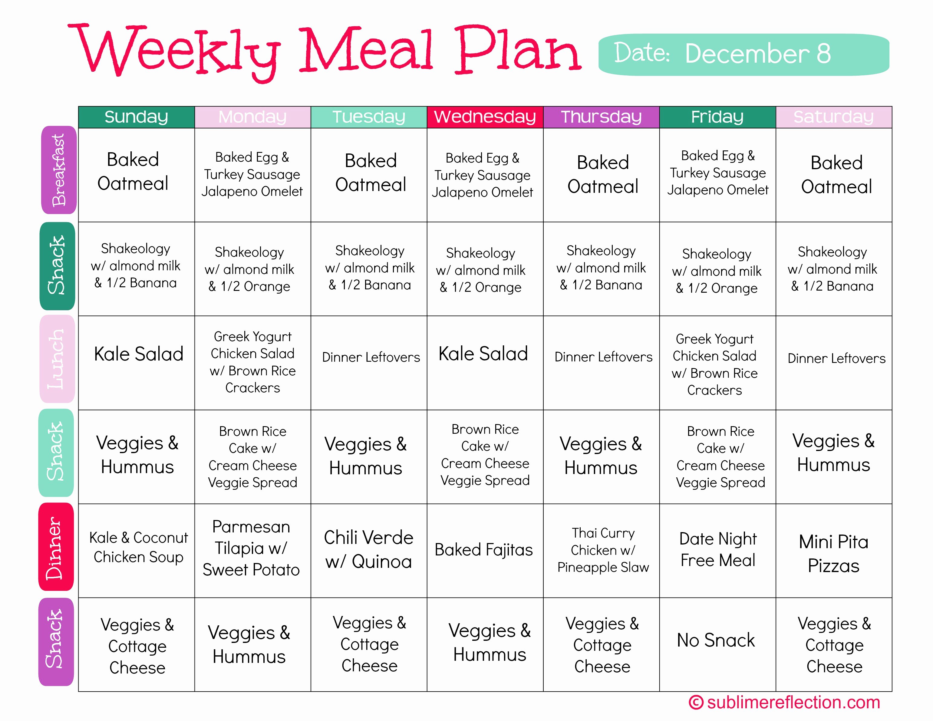 Meal Plan Calendar Template Lovely Clean Eating Meal Plan 1 Sublime Reflection