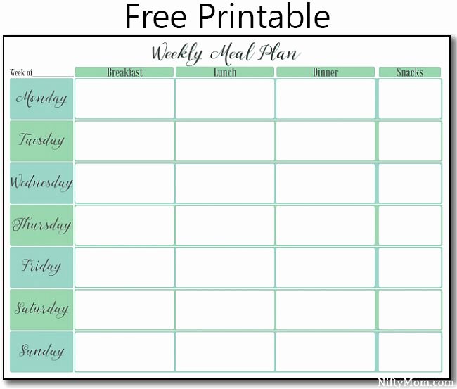 Meal Plan Calendar Template New Free Printable Weekly Meal Plan