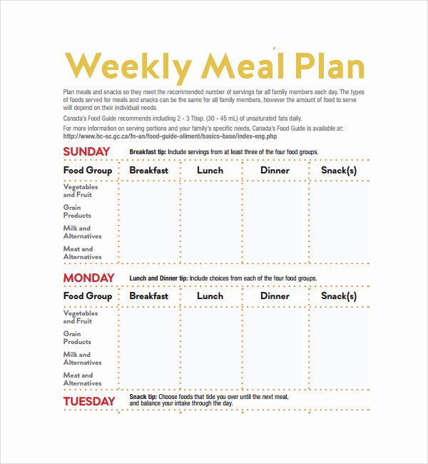 Meal Plan Template Word Inspirational 14 Weekly Meal Plan Templates