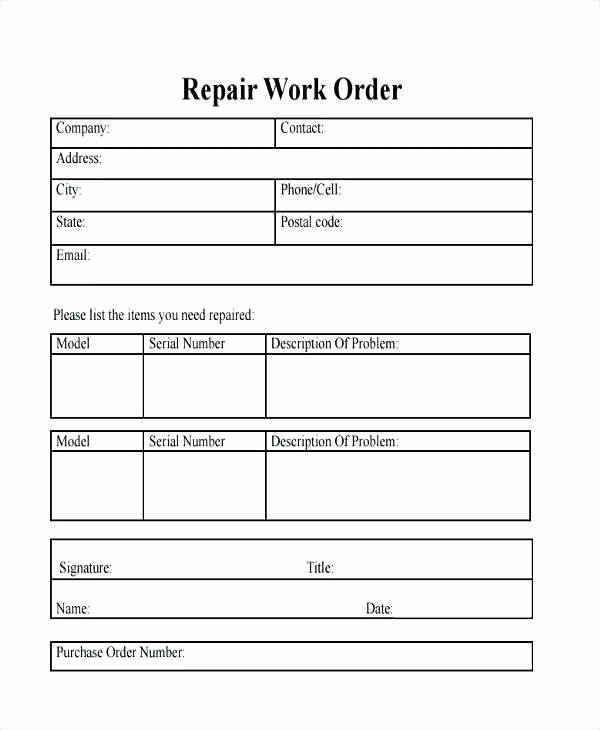 Mechanic Work order Template Inspirational Automotive Work orders Template order Free forms Pdf