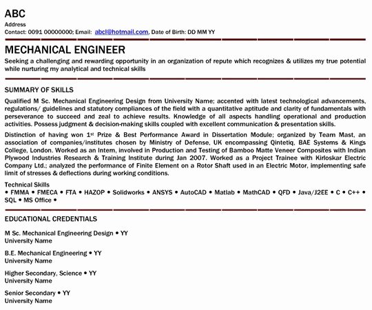 Mechanical Engineer Resume Template Luxury Resume Mechanical Engineer Resume Sample