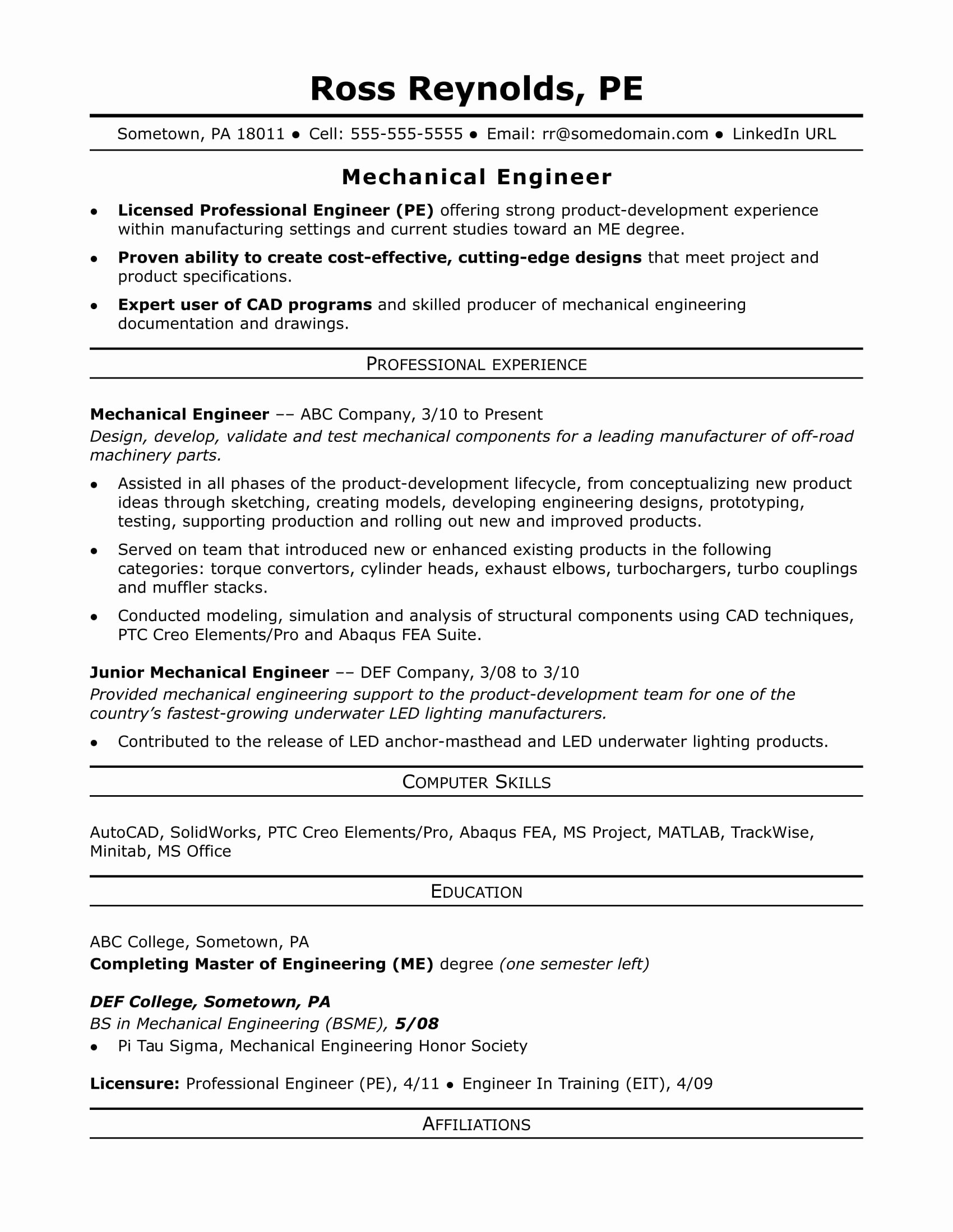 Mechanical Engineer Resume Template Luxury Sample Resume for A Midlevel Mechanical Engineer