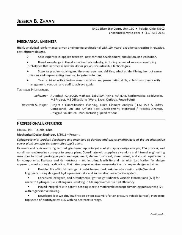 Mechanical Engineer Resume Template Unique Mechanical Engineer Resume Sample