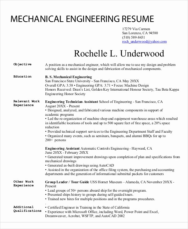 Mechanical Engineering Resume Template Lovely 54 Engineering Resume Templates