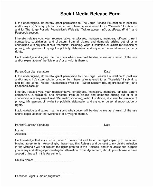 Media Release form Template Unique 53 Generic Release forms