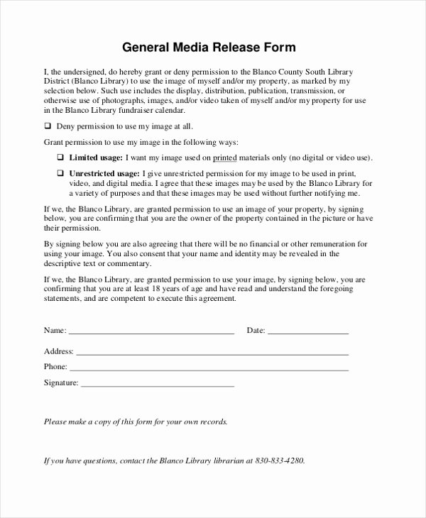 Media Release forms Template Beautiful Sample Media Release form 10 Free Documents In Pdf