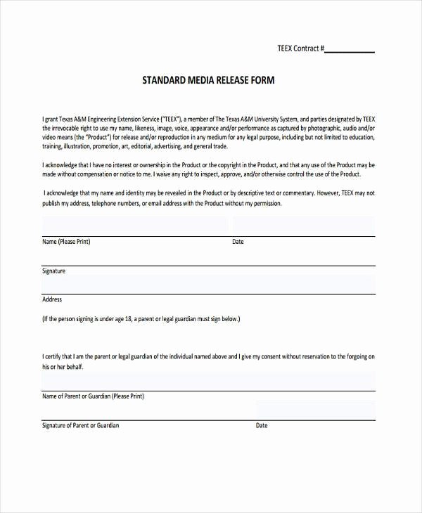 Media Release forms Template Fresh Release form Templates