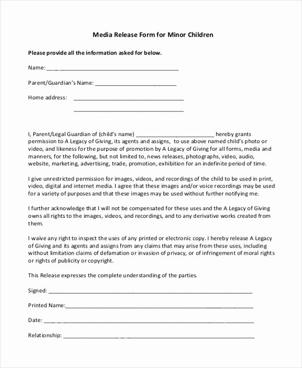 Media Release forms Template Luxury Sample Media Release form 10 Free Documents In Pdf