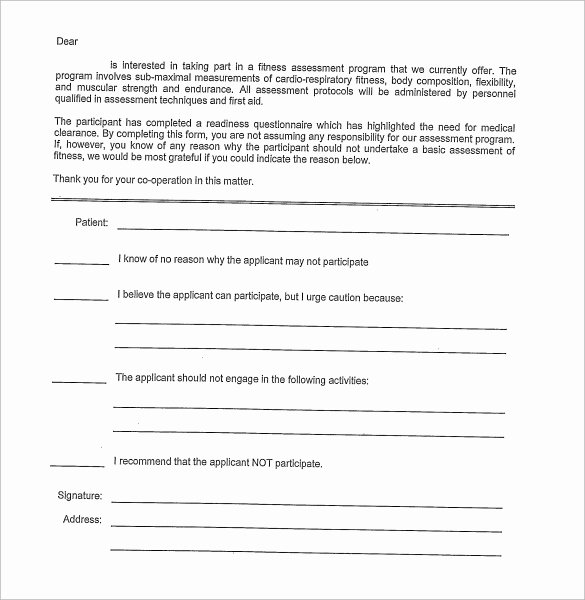Medical Clearance Letter Template Elegant 13 Medical Clearance forms – Free Samples Examples