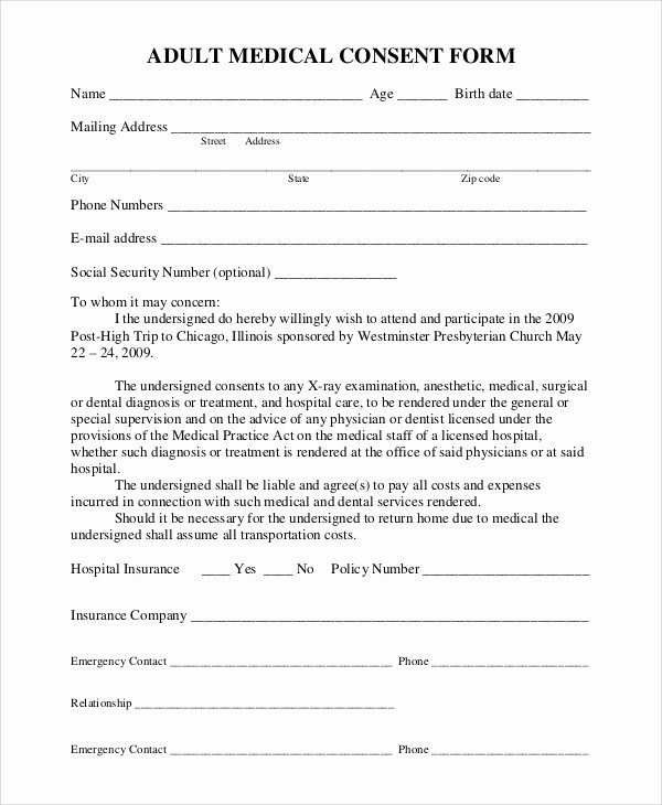 Medical Consent form Template Awesome 9 Sample Medical Consent forms