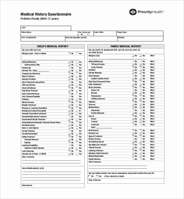 Medical History form Template Best Of 21 Sample Medical History forms