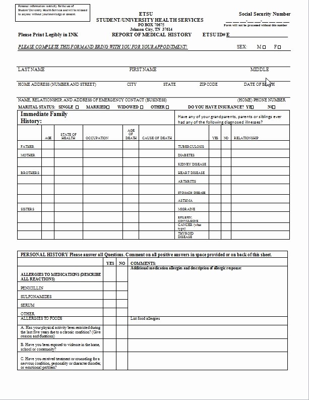 Medical History form Template Lovely Medical History form Template – Templates Free Printable
