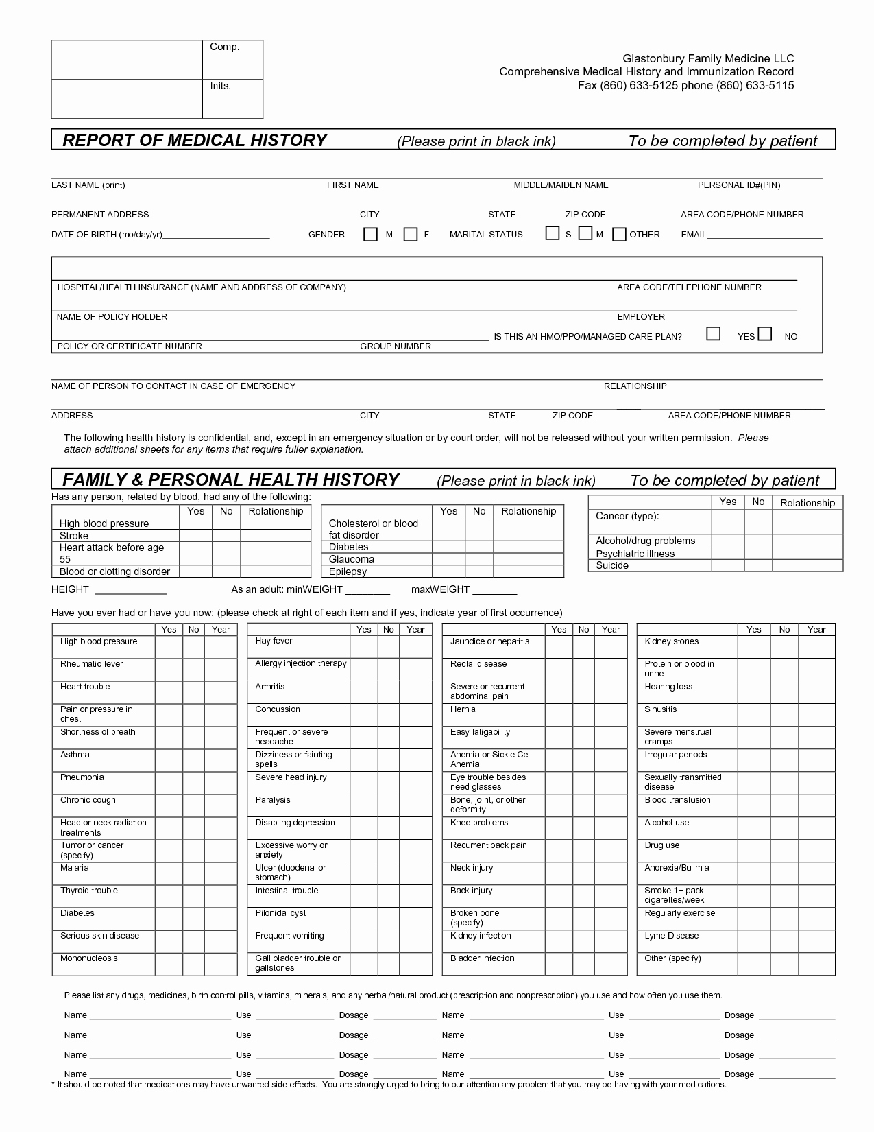 Medical History form Template Lovely Report Of Medical History Family Personal Health History