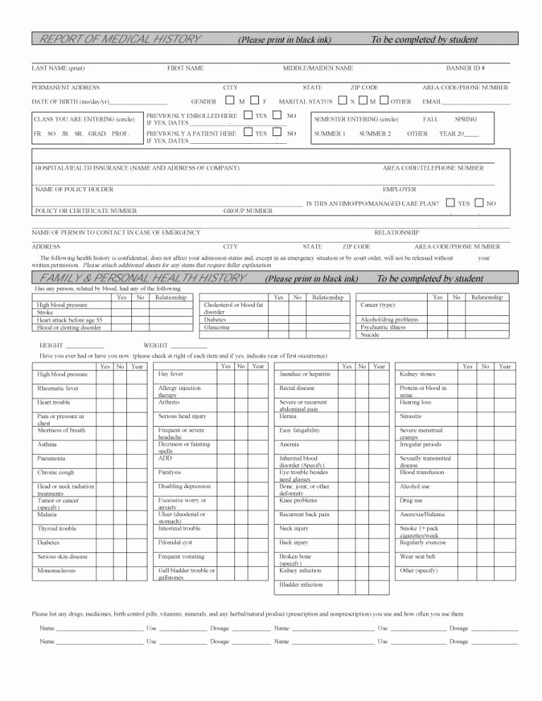 Medical History form Template Luxury 67 Medical History forms [word Pdf] Printable Templates