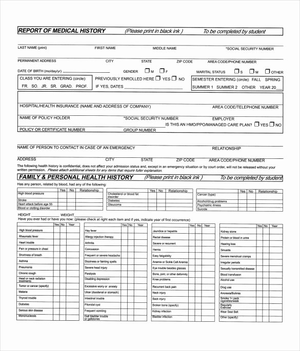 Medical History form Template Luxury 8 Medical History forms