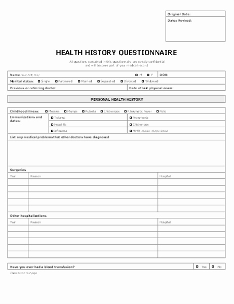 Medical History form Template Luxury Patient Health History Questionnaire 4 Pages