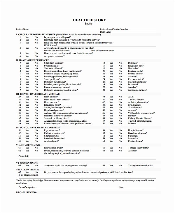 Medical History form Template New 10 Health History Templates