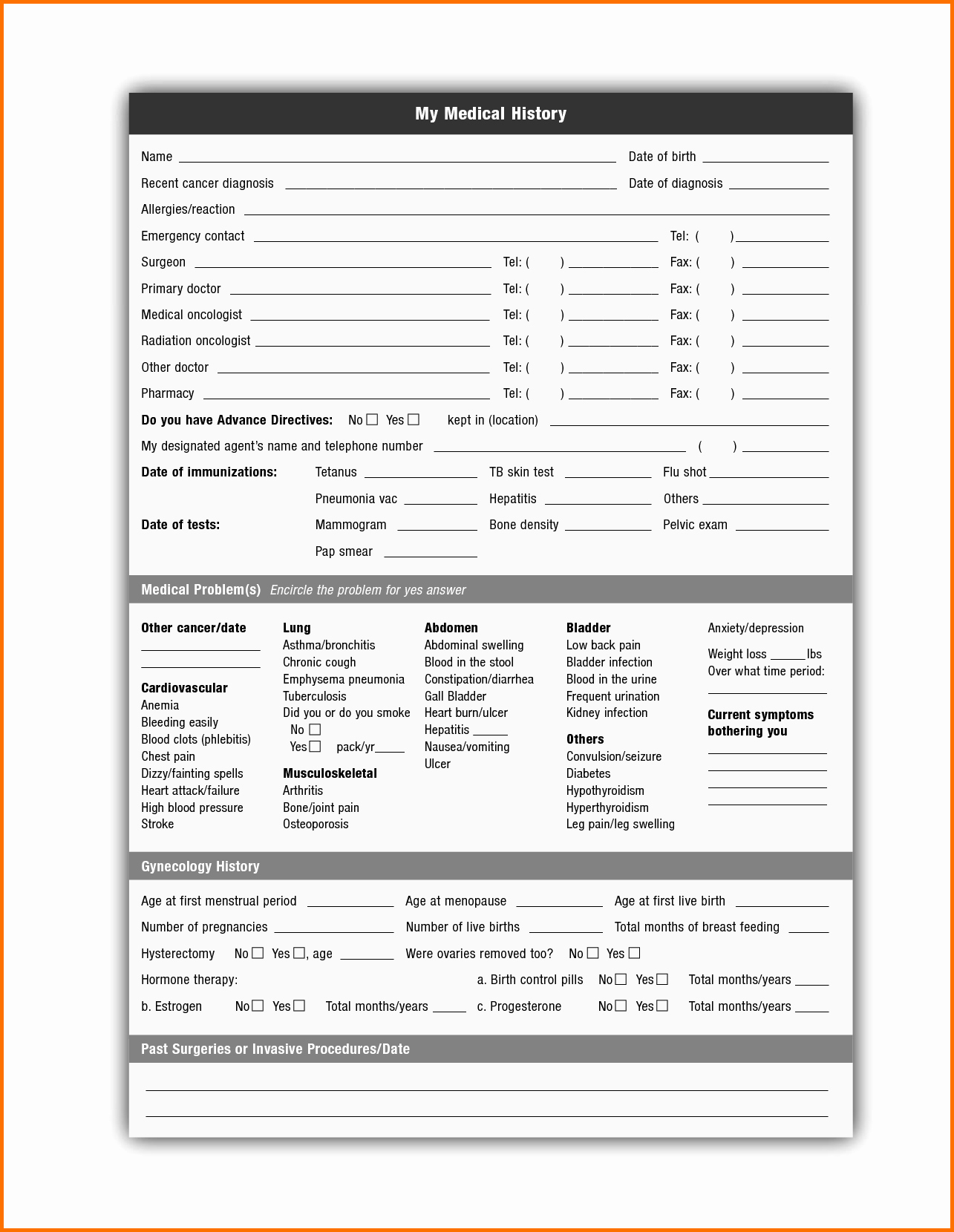 Medical History form Template New 14 Free Printable Medical forms Plantemplate Info History