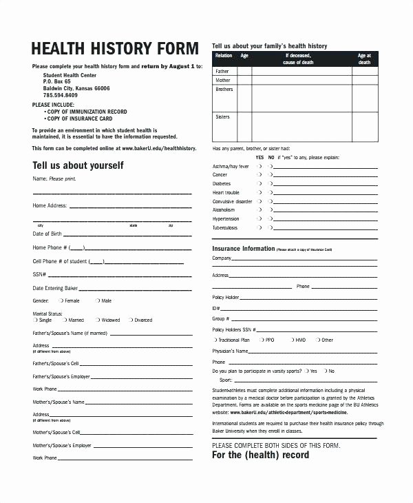 Medical History form Template New Patient form Template Client Health History form Template