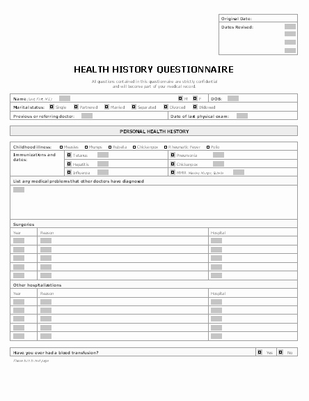 Medical History form Template Unique Health History Questionnaire Online