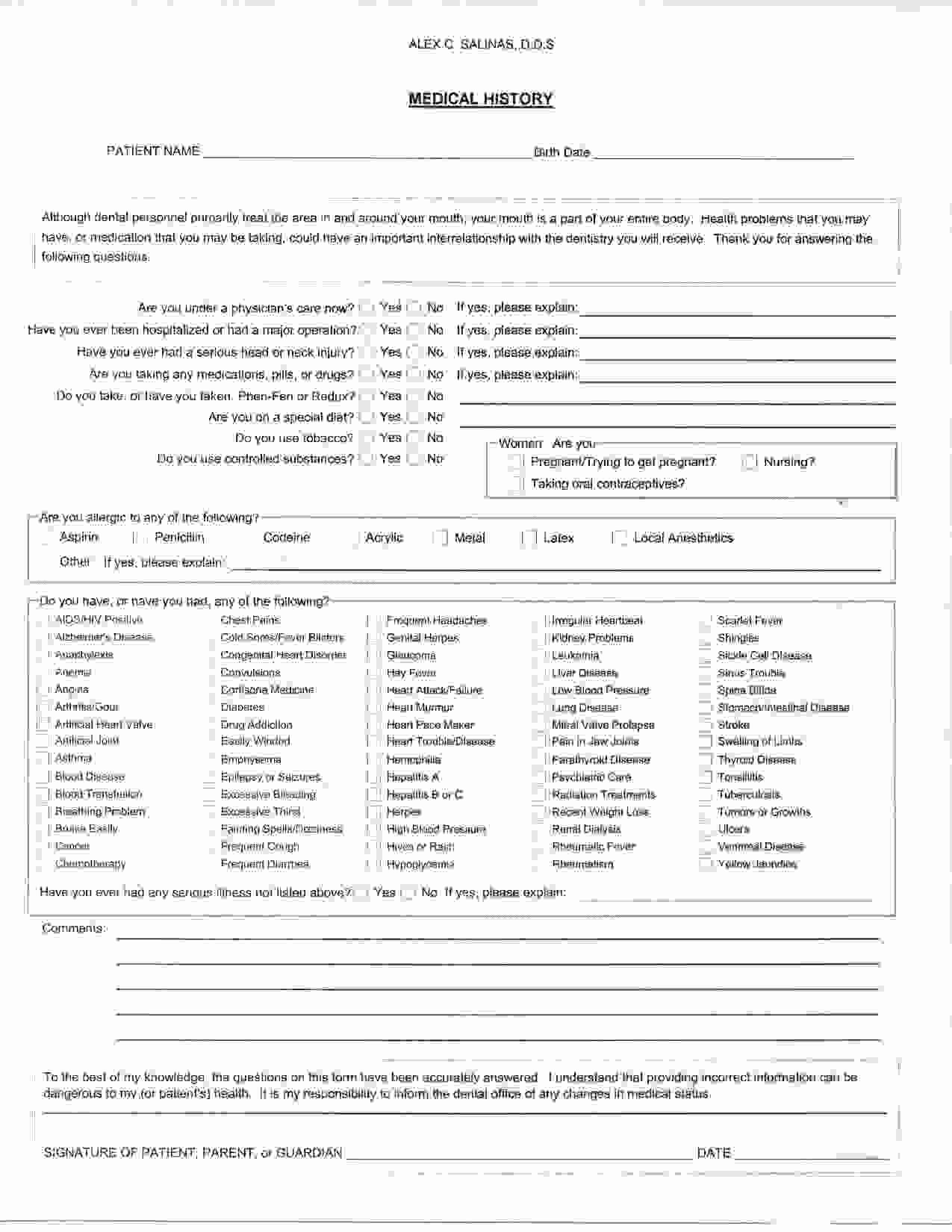 Medical History form Template Unique Medical History form for Dental Fice – Templates Free
