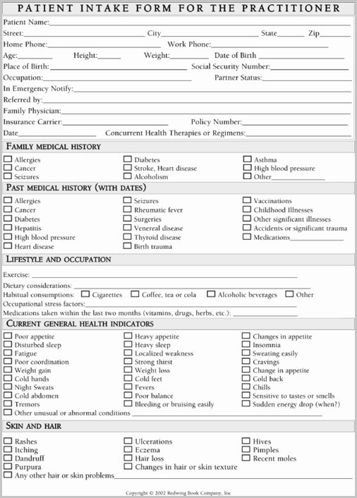 patient intake form template word