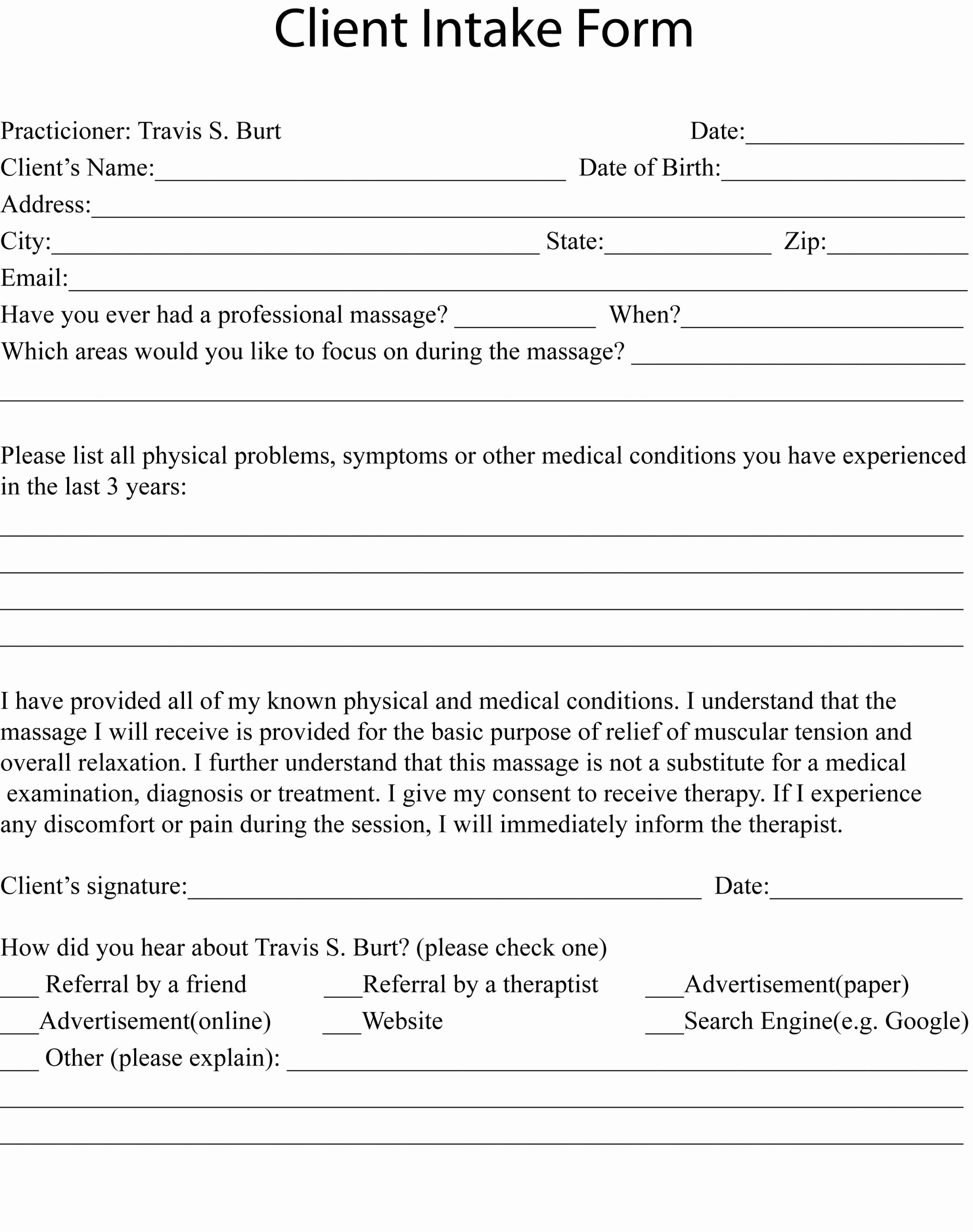 Medical Intake forms Template Awesome Esthetician Client Intake form